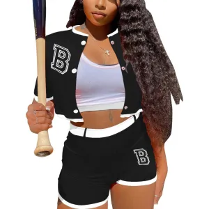 MB FASHION Cropped Varsity Jacket and High-Waisted Shorts Set 2122LY