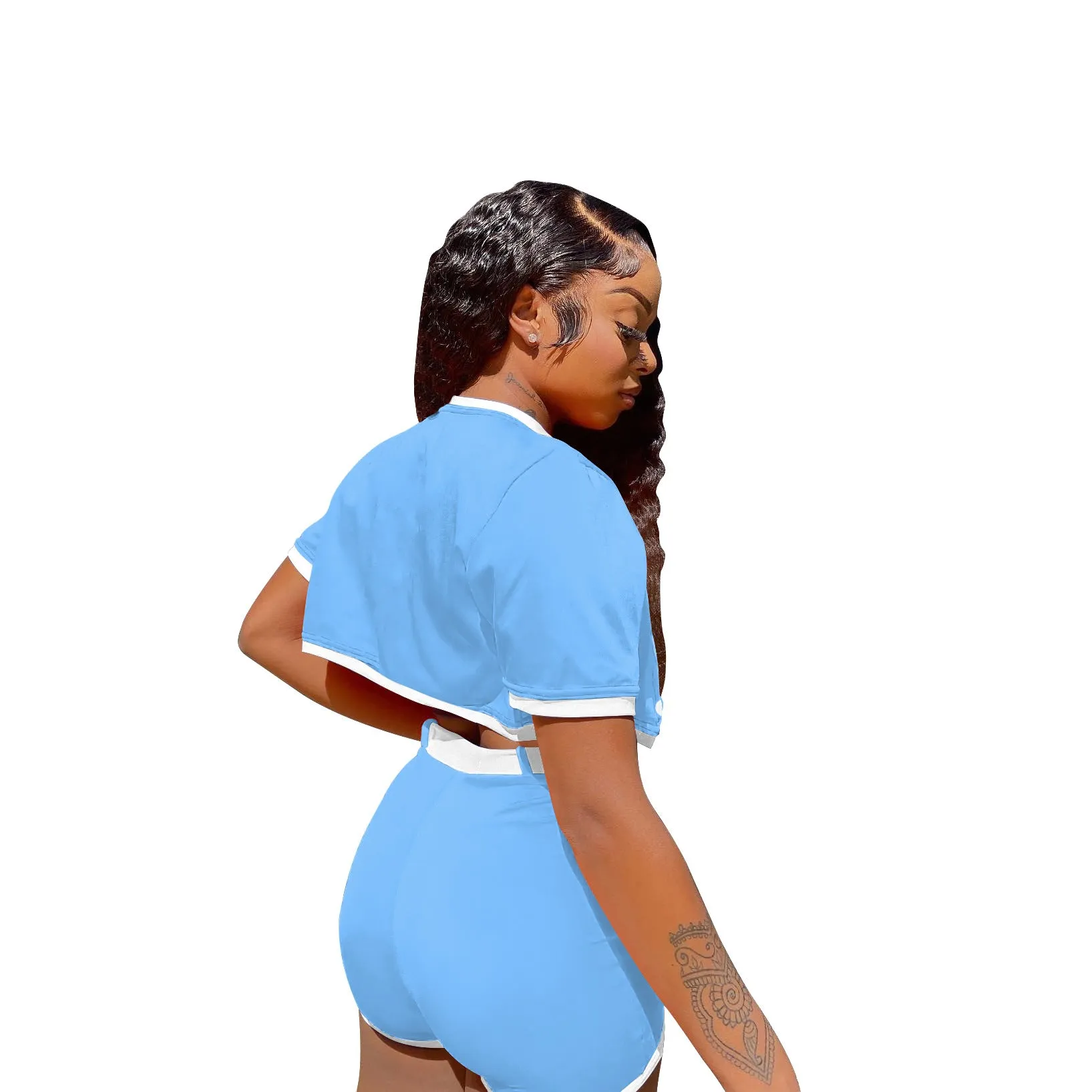 MB FASHION Cropped Varsity Jacket and High-Waisted Shorts Set 2122LY