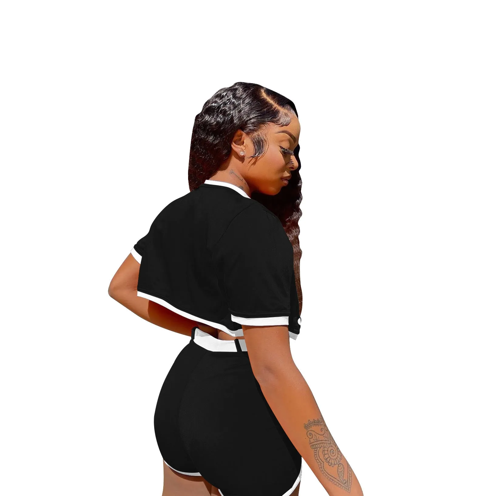 MB FASHION Cropped Varsity Jacket and High-Waisted Shorts Set 2122LY