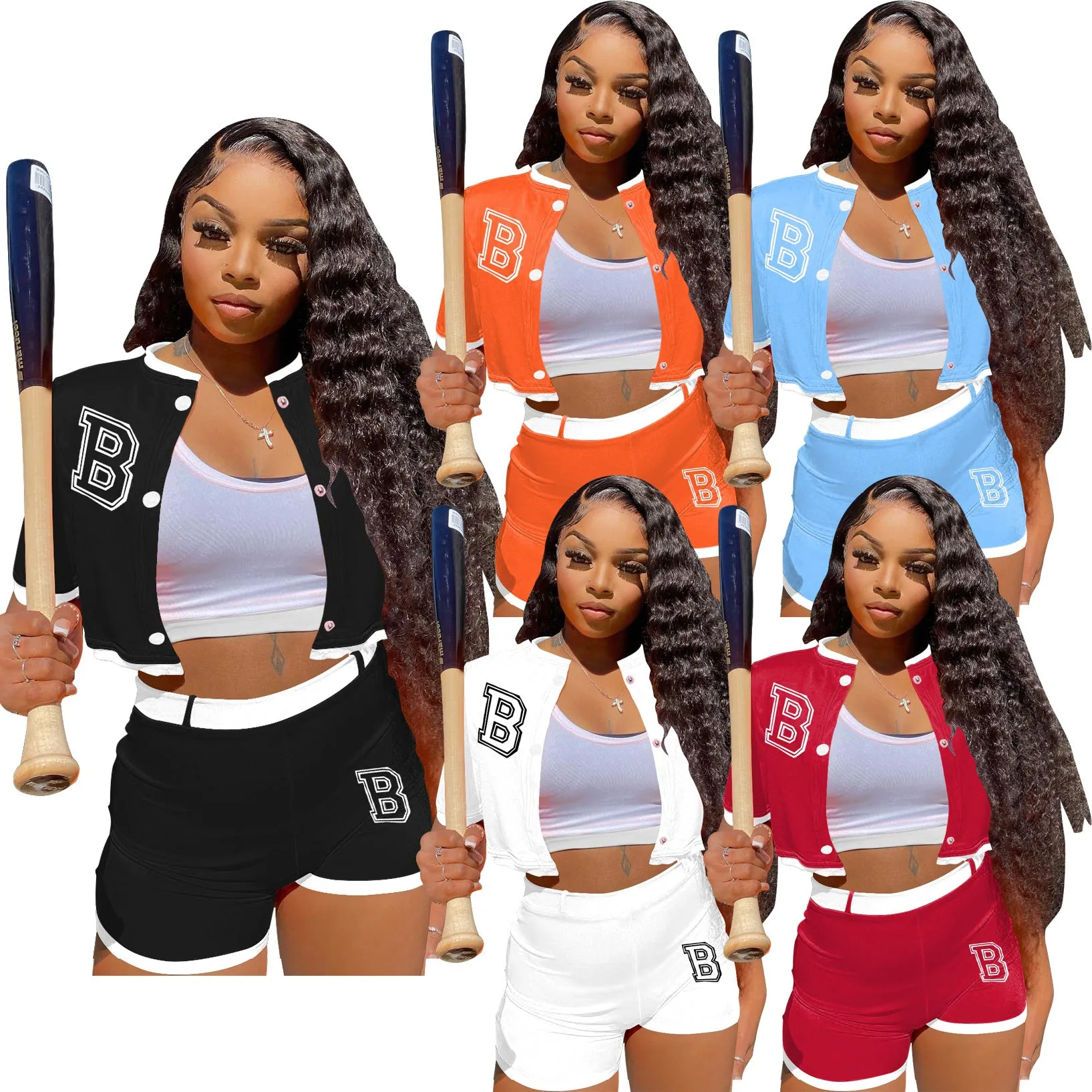 MB FASHION Cropped Varsity Jacket and High-Waisted Shorts Set 2122LY
