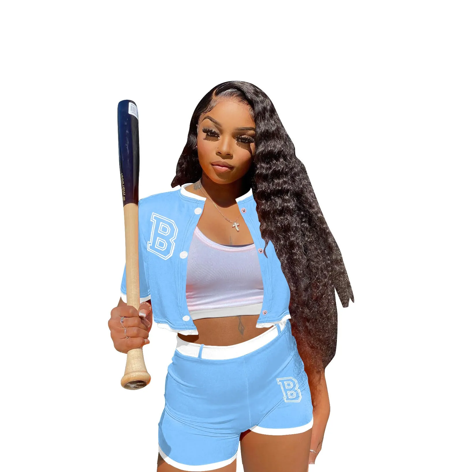 MB FASHION Cropped Varsity Jacket and High-Waisted Shorts Set 2122LY