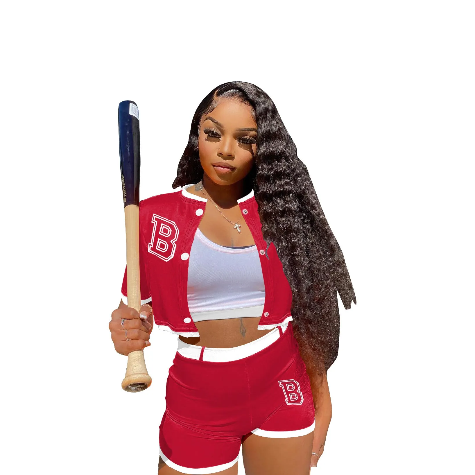 MB FASHION Cropped Varsity Jacket and High-Waisted Shorts Set 2122LY
