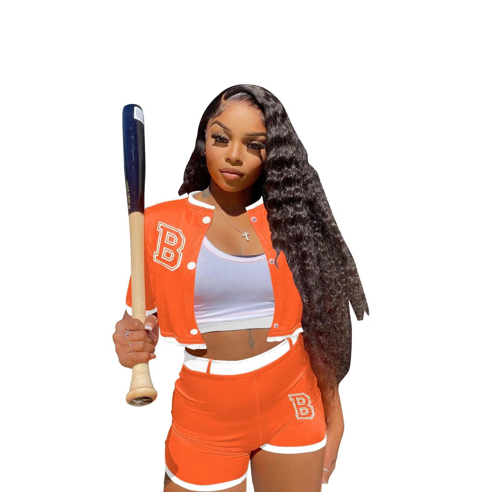 MB FASHION Cropped Varsity Jacket and High-Waisted Shorts Set 2122LY