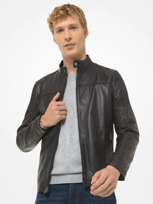 Men Black Leather Biker Jacket