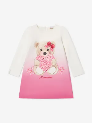 Monnalisa Girls Teddy Bear Dress in Ivory