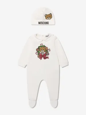 Moschino Baby Hat And Babygrow Gift Set in Ivory
