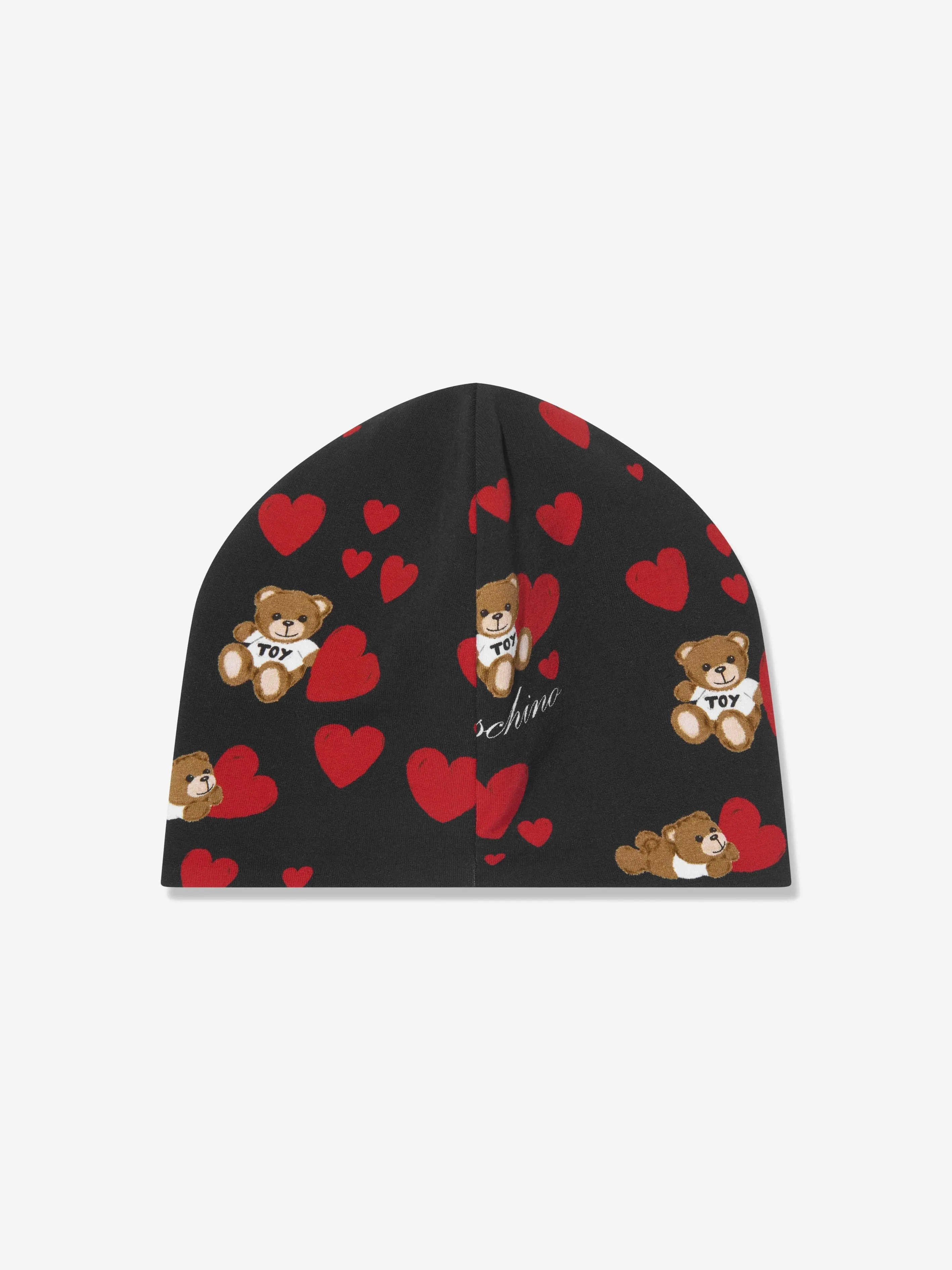 Moschino Girls Teddy Hearts Beanie Hat in Black
