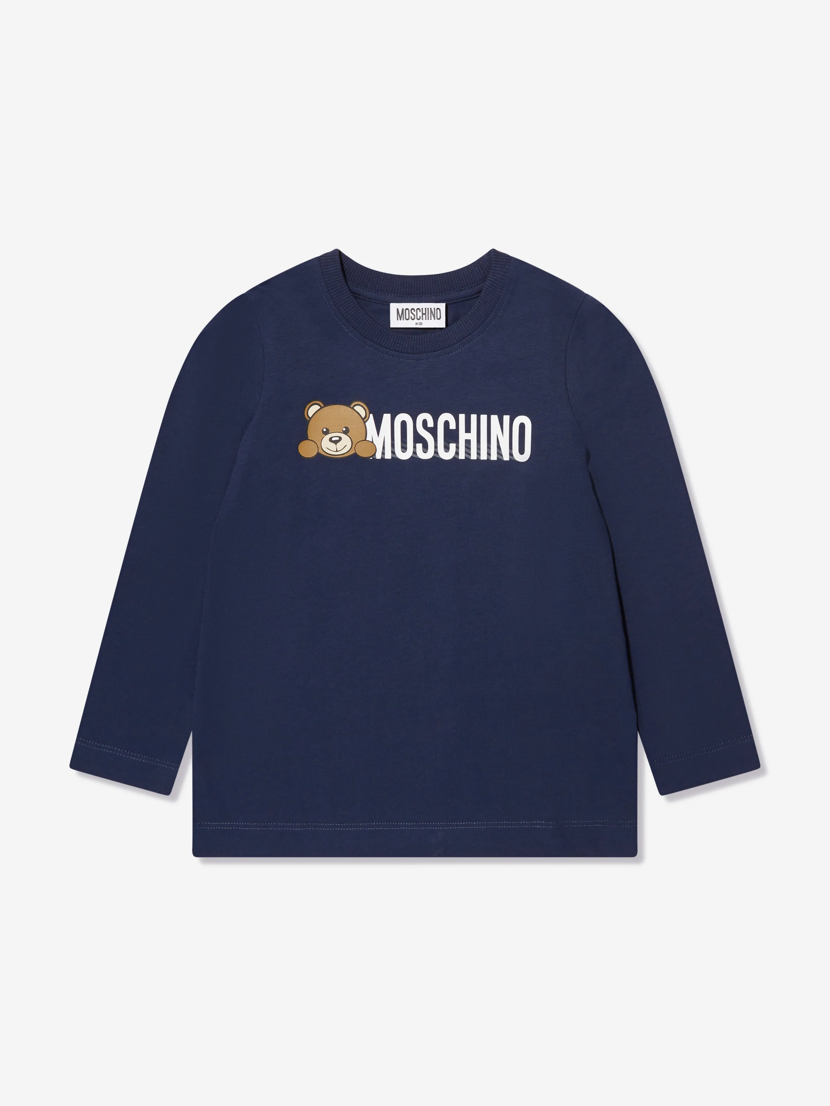 Moschino Kids Long Sleeve Logo T-Shirt in Navy
