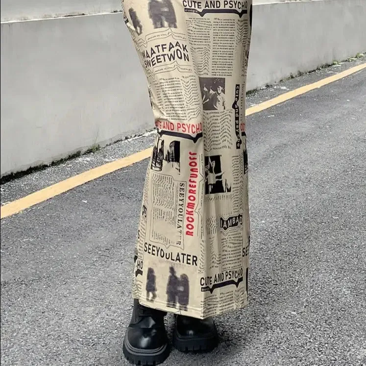 Newspaper Vintage Letter Print High Waist Long Skirt