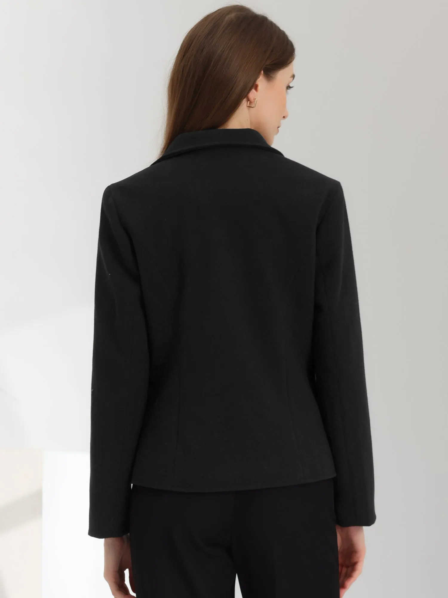 Office Blazer Notched Lapel Long Sleeve Work Crop Coat