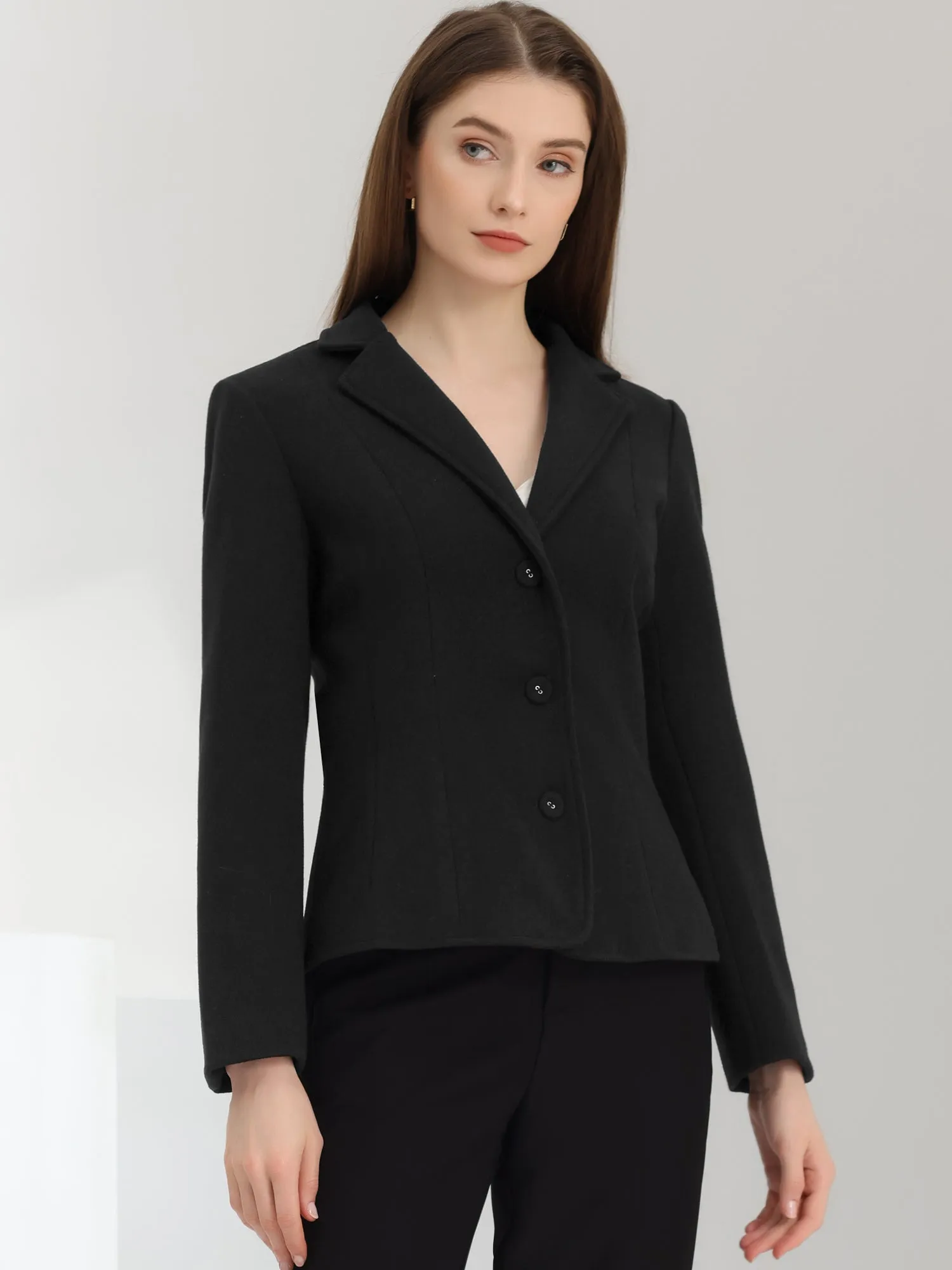 Office Blazer Notched Lapel Long Sleeve Work Crop Coat