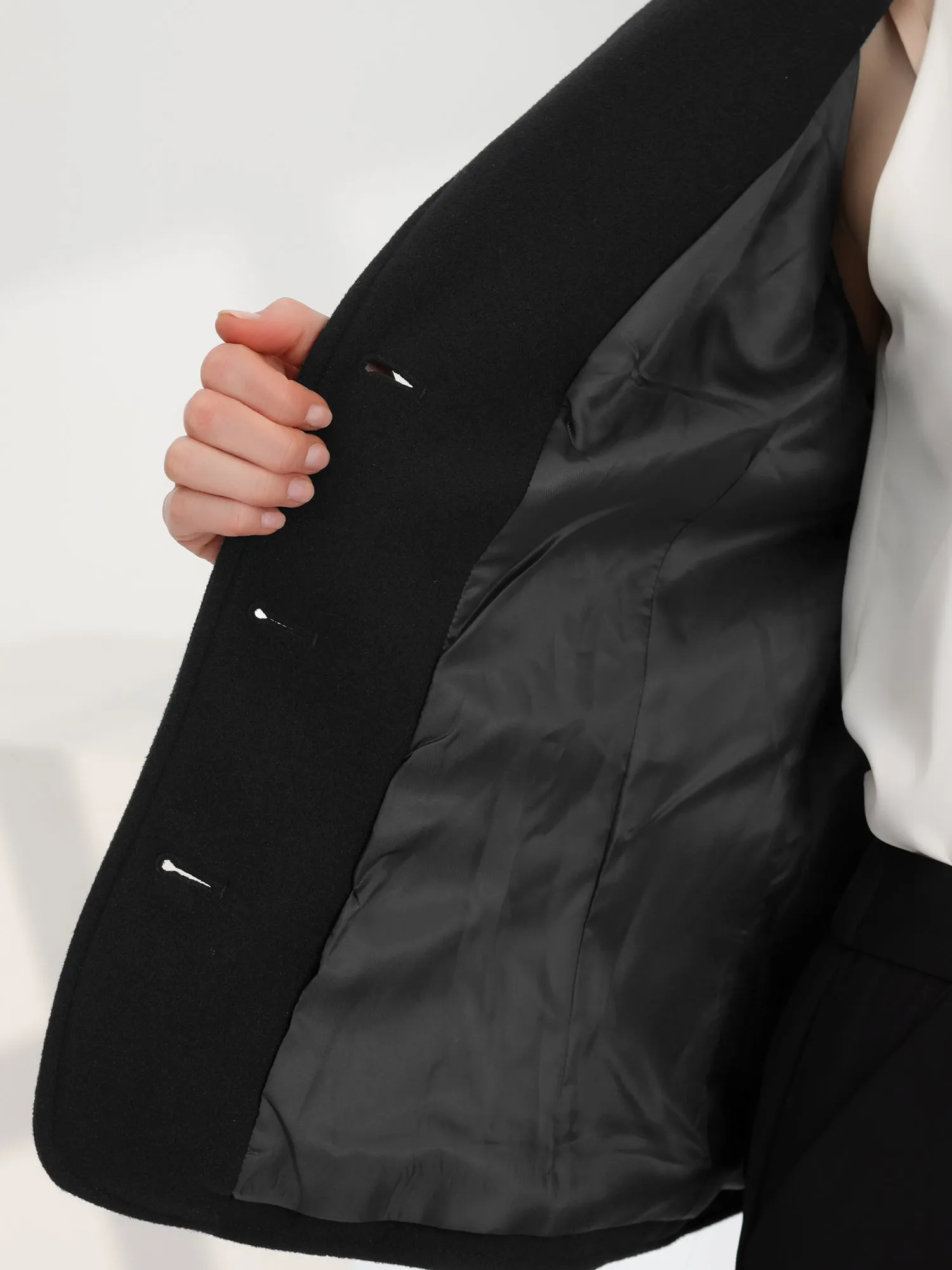 Office Blazer Notched Lapel Long Sleeve Work Crop Coat