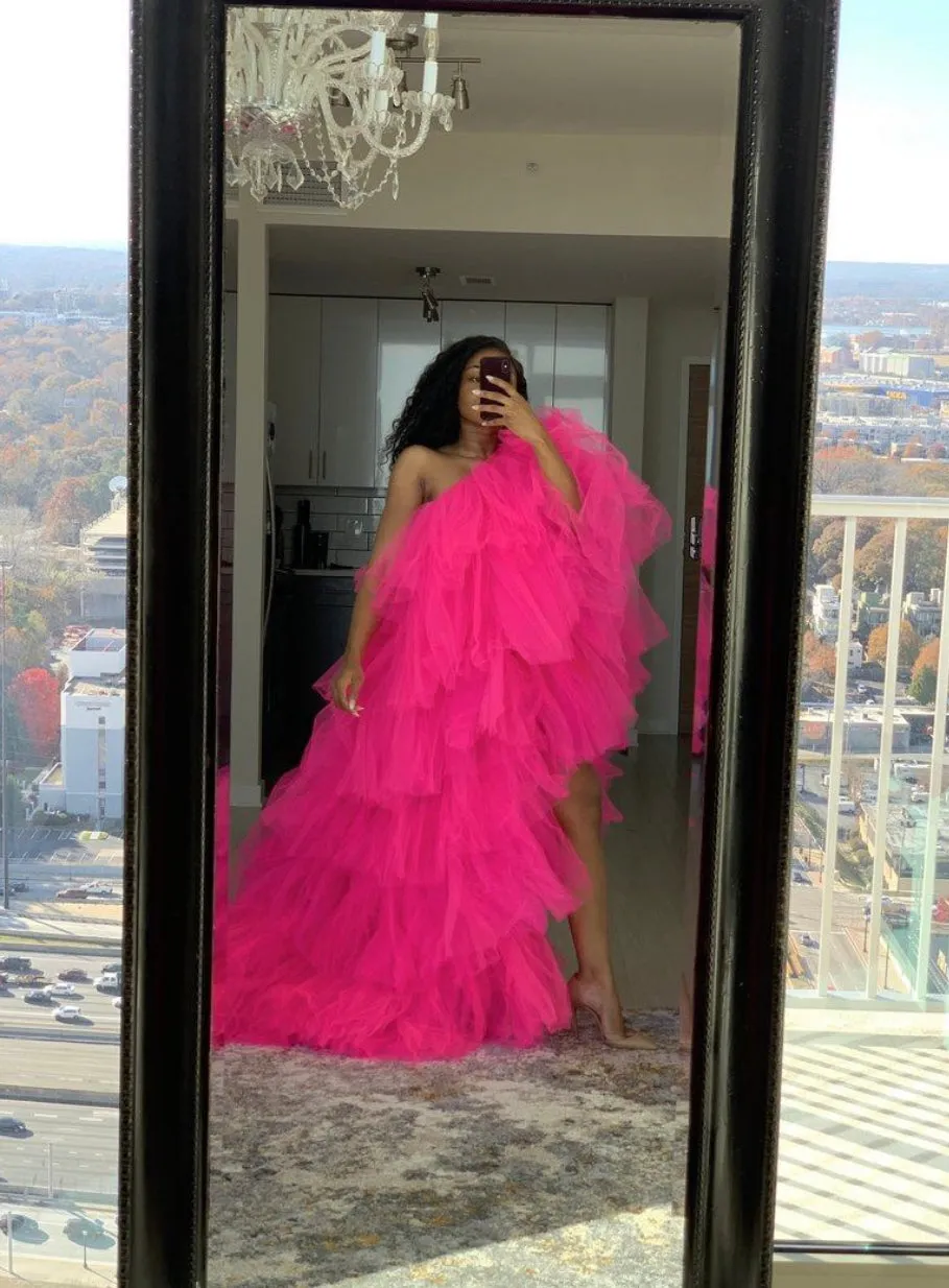 Oyemwen High Low Orchid Hot Pink Tulle Pink Dress as Worn by Christina Milian