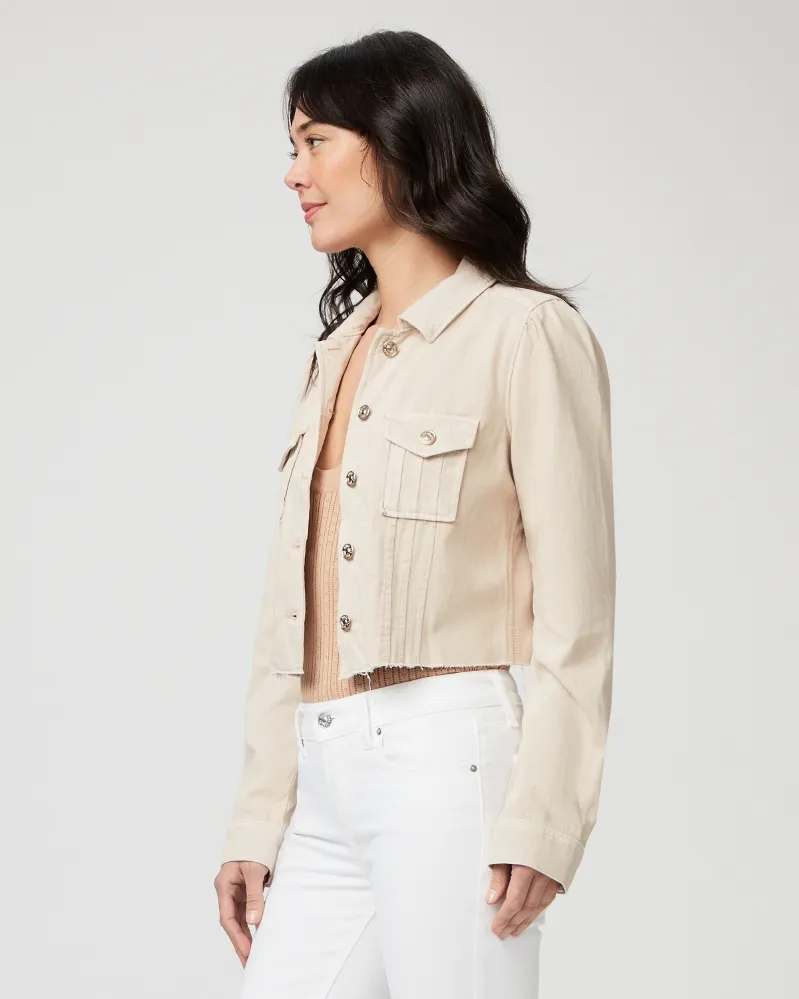 Paige Cropped Pacey Denim Jacket in Soft Beige