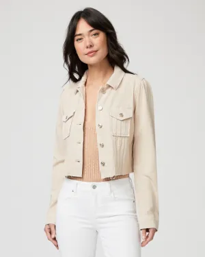 Paige Cropped Pacey Denim Jacket in Soft Beige