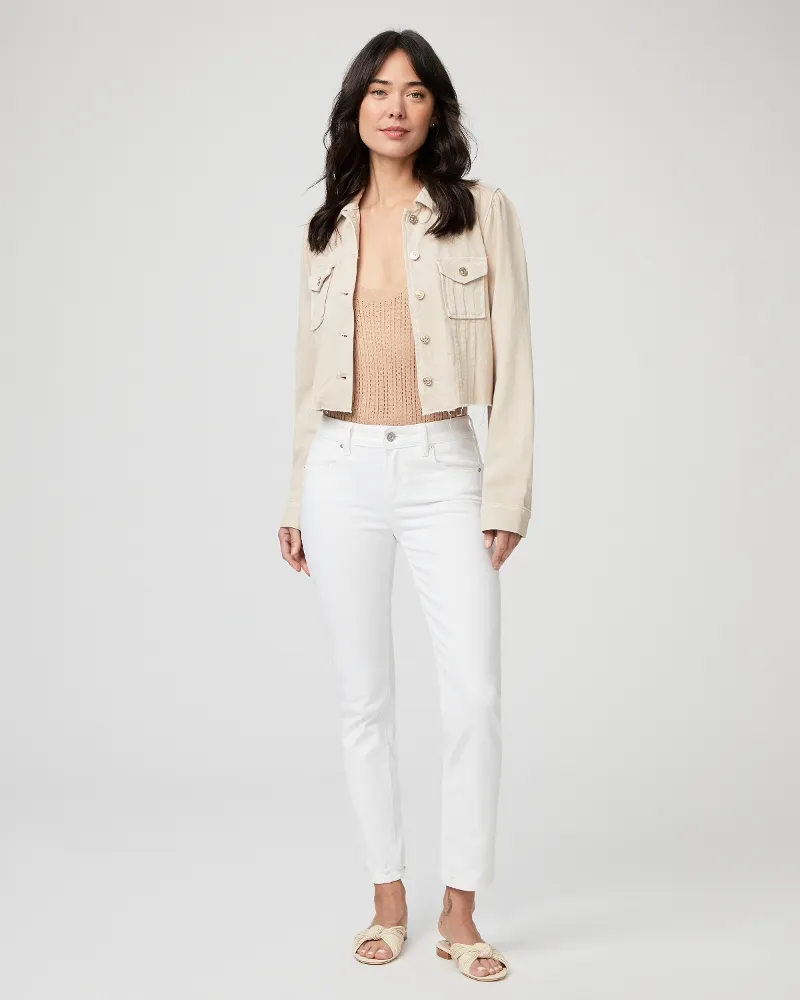 Paige Cropped Pacey Denim Jacket in Soft Beige