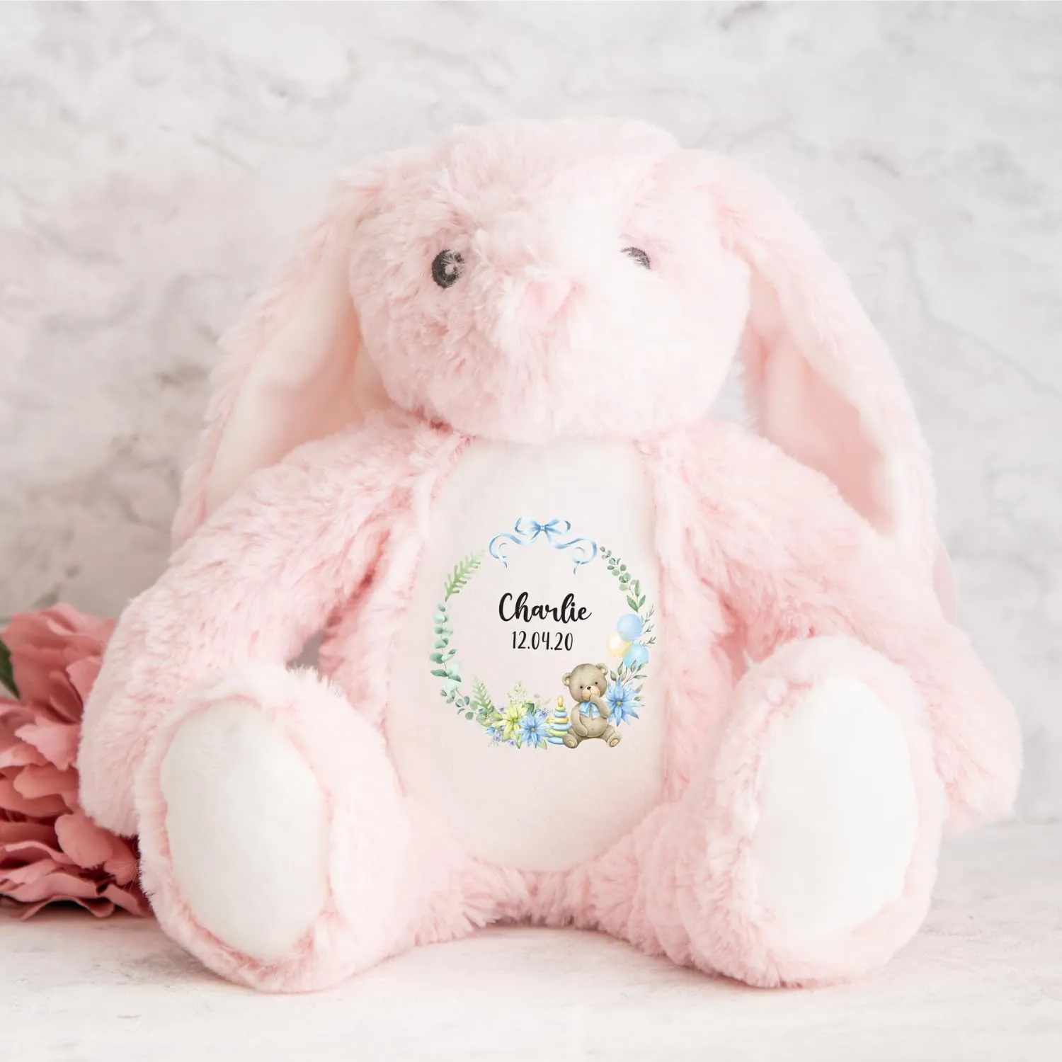Personalised Bunny Rabbit, New Baby Gift, Personalised Plush Soft Toy, Your Name Teddy, Cuddly Toy, Girls and Boys Teddy Baby Shower Gift