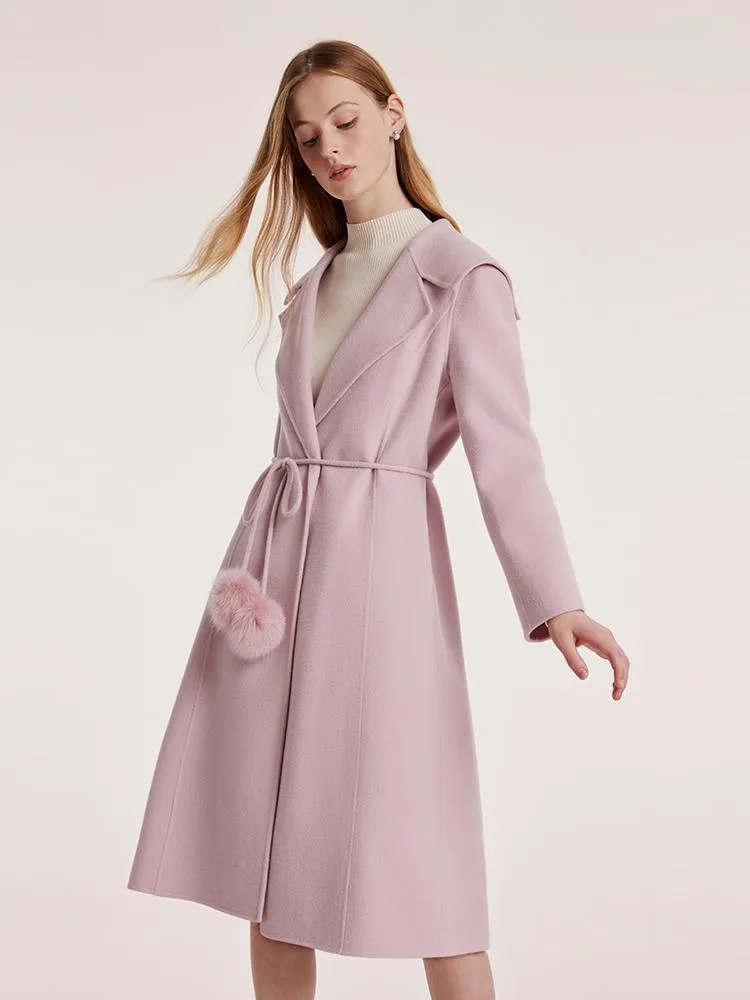Pink Tencel Wool Double-Faced Lapel Coat With Belt
