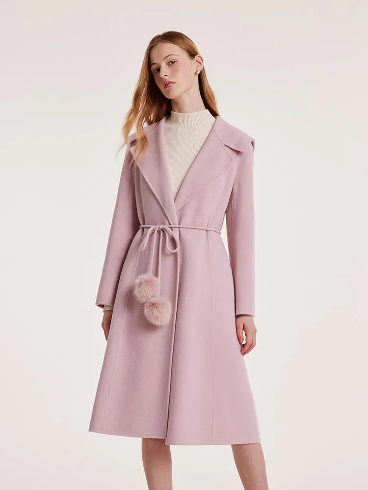 Pink Tencel Wool Double-Faced Lapel Coat With Belt
