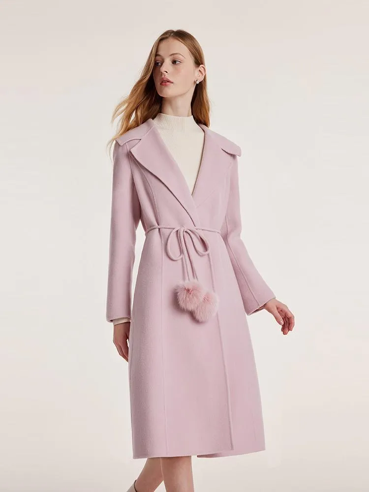 Pink Tencel Wool Double-Faced Lapel Coat With Belt