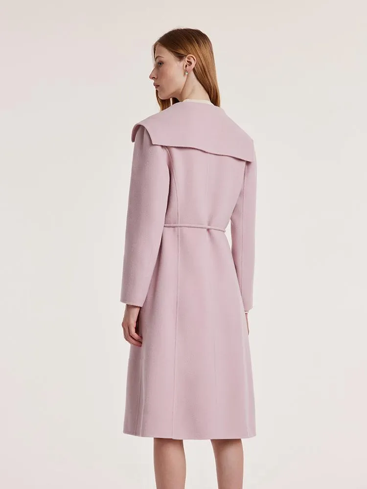 Pink Tencel Wool Double-Faced Lapel Coat With Belt