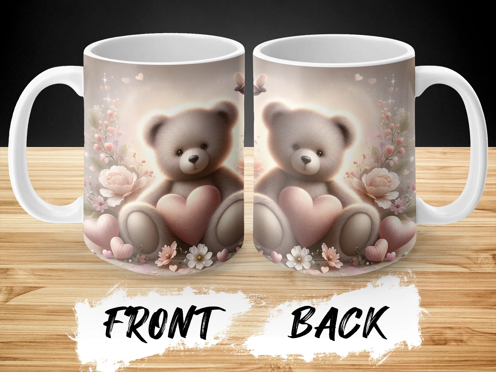 Pink Valentine's Day Teddy Bear Mug, Personalized Valentine's Day Gift for Her, Cute Coffee Mug, Pink Bear Cup, Gift for Girlfriend