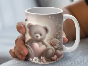 Pink Valentine's Day Teddy Bear Mug, Personalized Valentine's Day Gift for Her, Cute Coffee Mug, Pink Bear Cup, Gift for Girlfriend