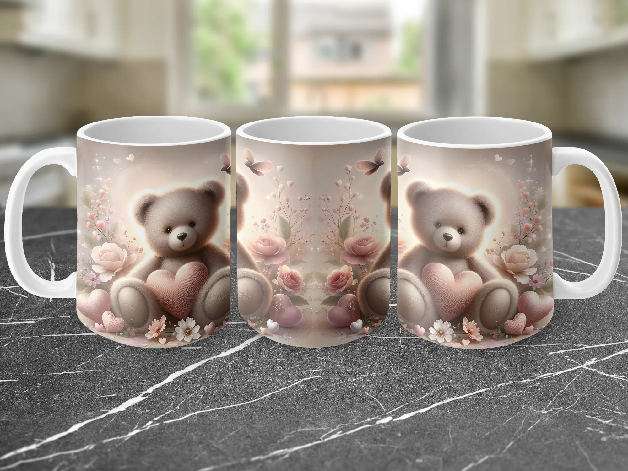 Pink Valentine's Day Teddy Bear Mug, Personalized Valentine's Day Gift for Her, Cute Coffee Mug, Pink Bear Cup, Gift for Girlfriend