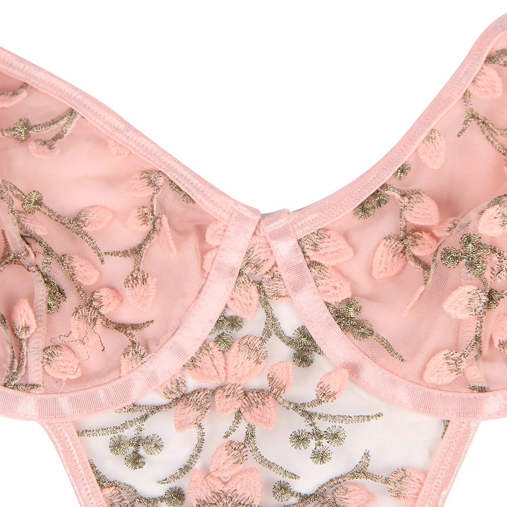 Pink Water Soluble Flower Hollow Out Halter Teddy Lingerie Egypt