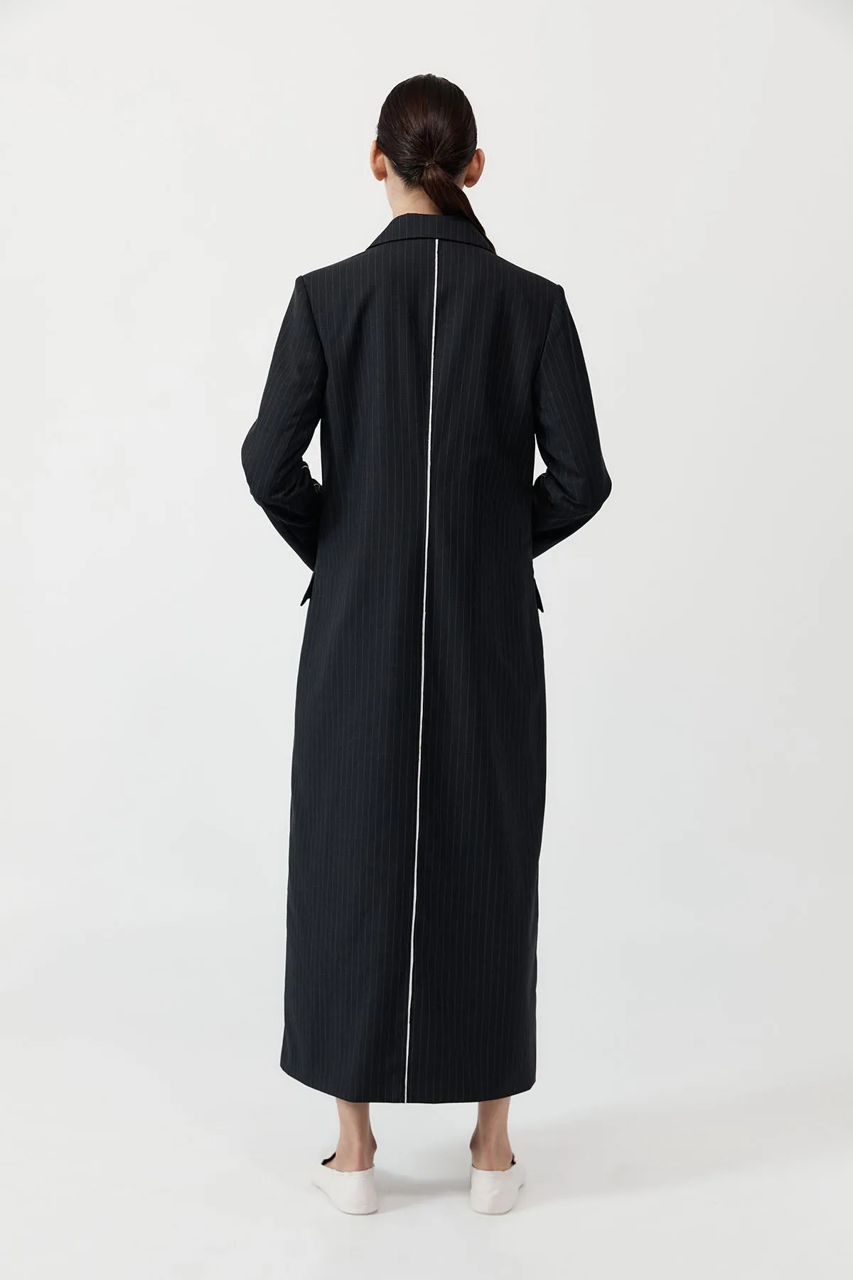 Pinstripe Maxi Coat - Black