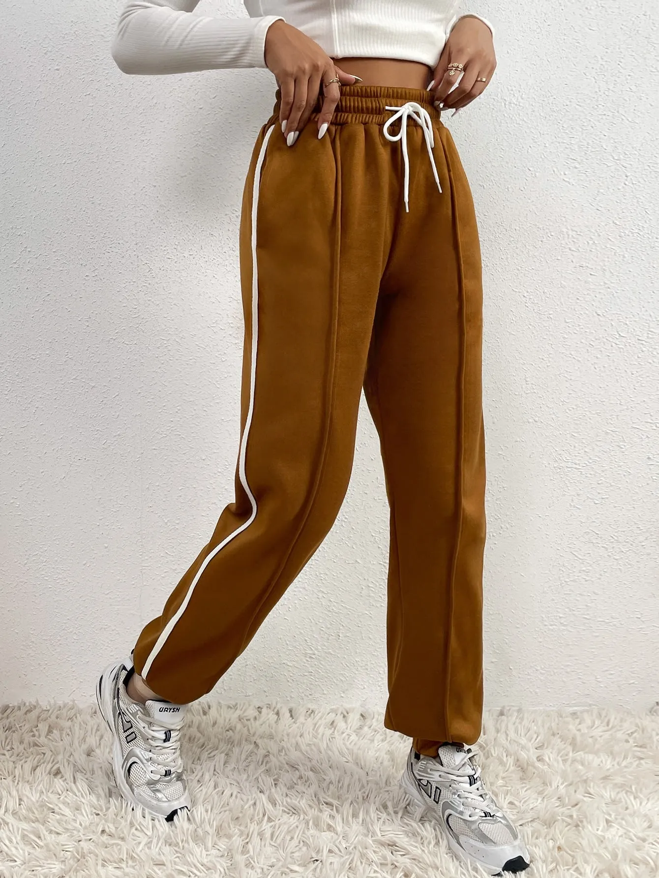 Plain Drawstring High Waist Cropped Women Sweatpants