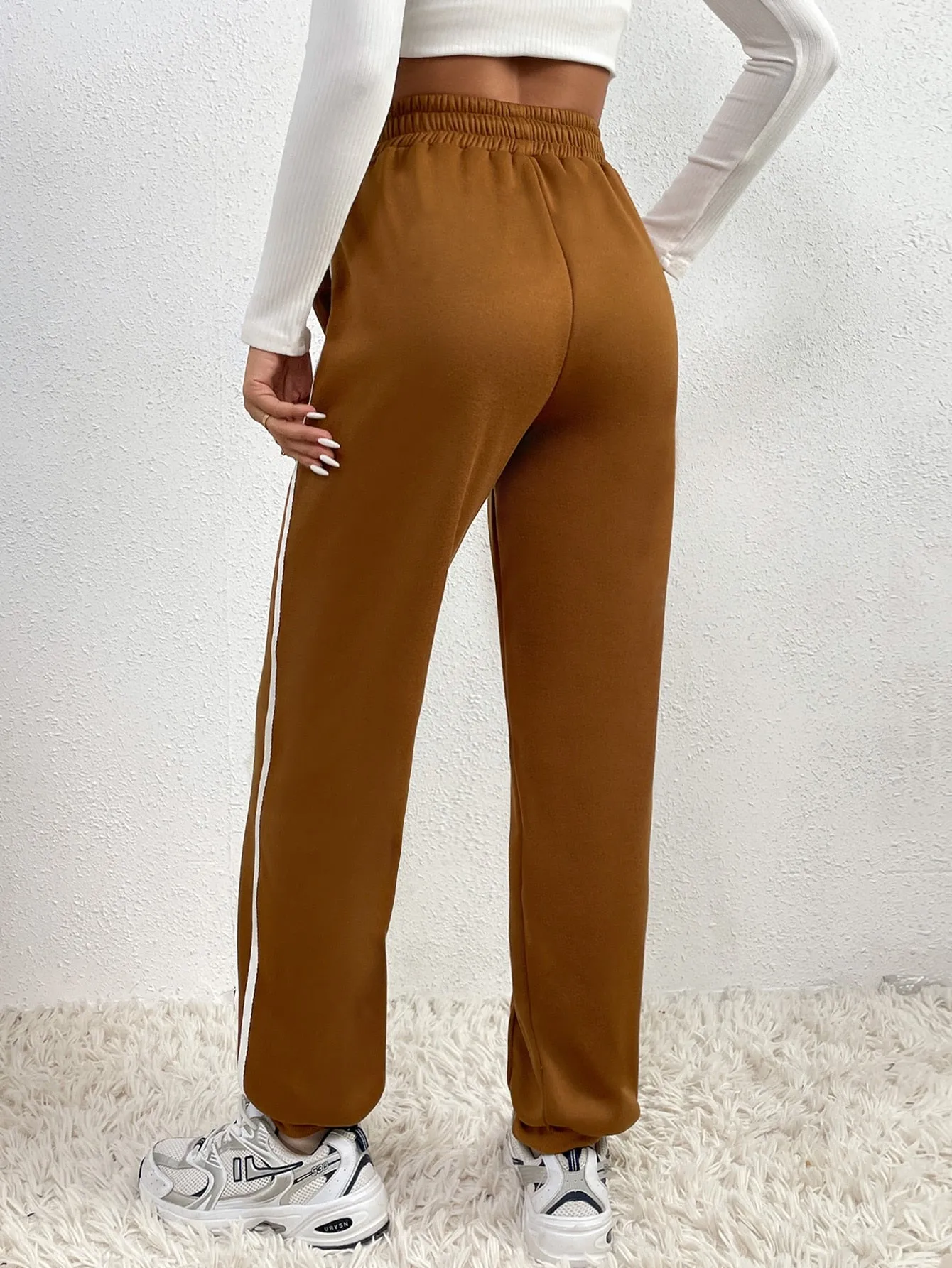 Plain Drawstring High Waist Cropped Women Sweatpants