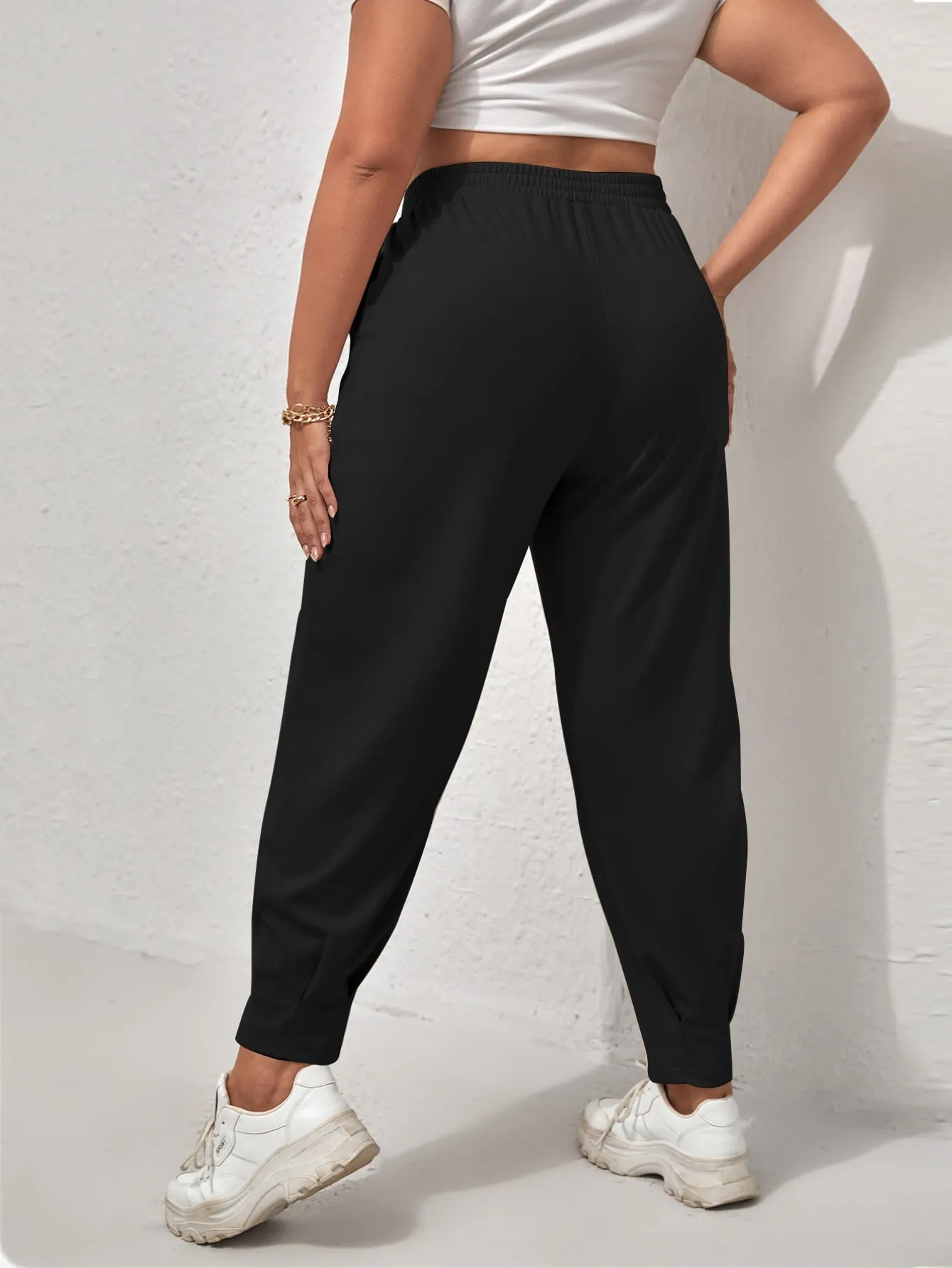Plain Knot High Waist Cropped Plus Size Sweatpants