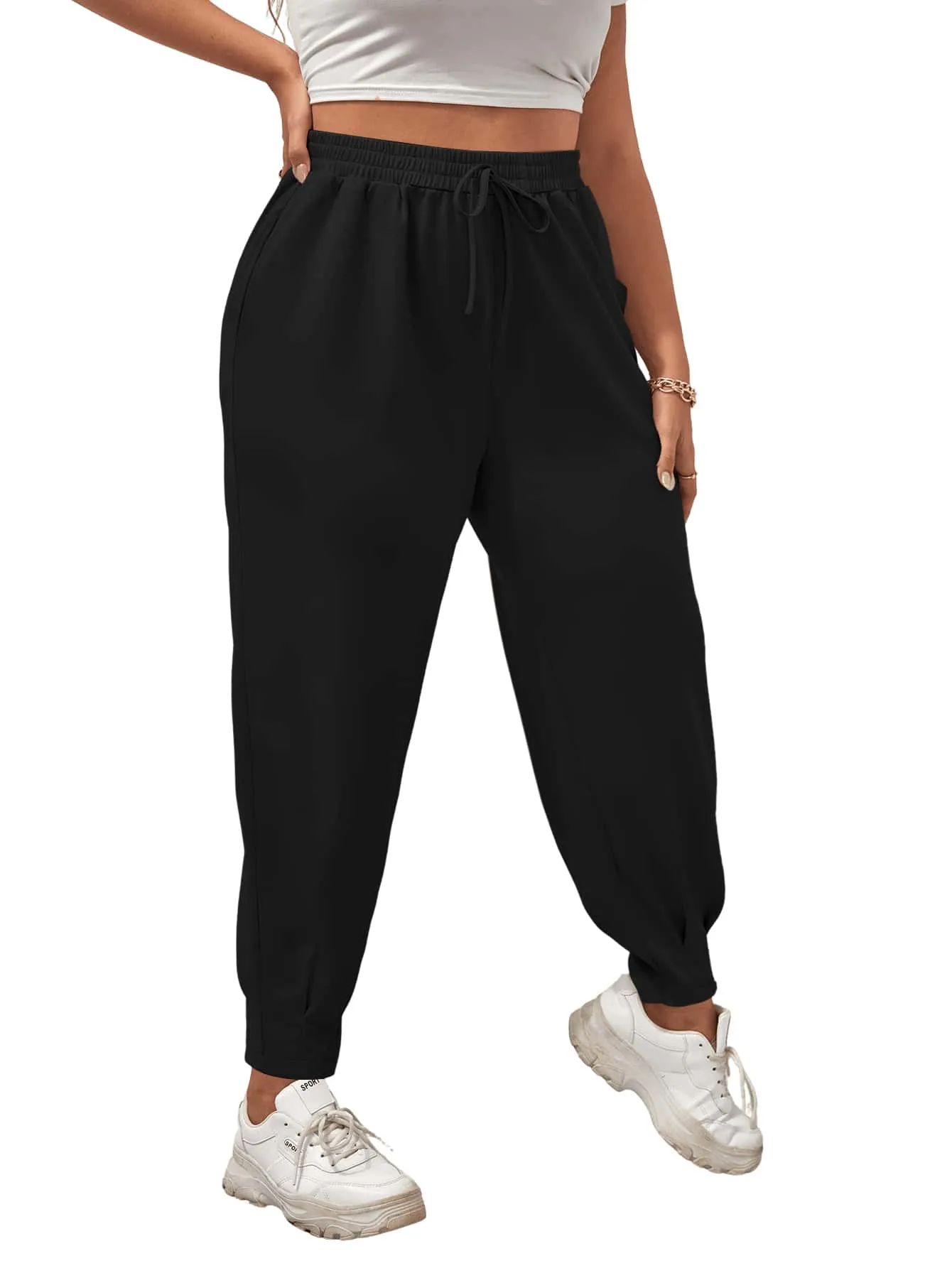 Plain Knot High Waist Cropped Plus Size Sweatpants