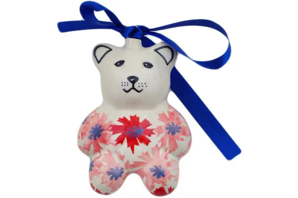 Polish Pottery 3" Teddy Bear Ornament Blossom Radiance UNIKAT