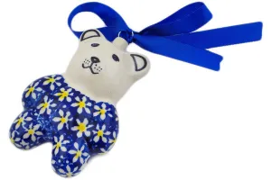 Polish Pottery 3" Teddy Bear Ornament Daisy