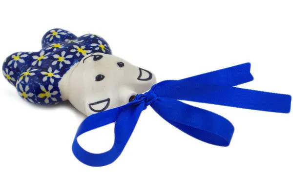 Polish Pottery 3" Teddy Bear Ornament Daisy