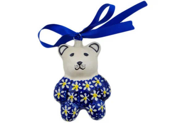 Polish Pottery 3" Teddy Bear Ornament Daisy