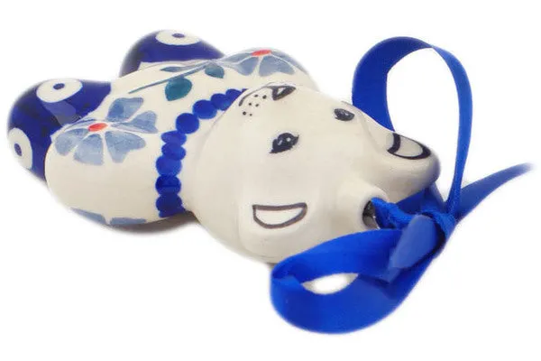 Polish Pottery 3" Teddy Bear Ornament Peacock Forget-Me-Not