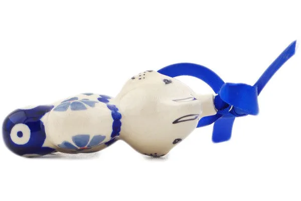Polish Pottery 3" Teddy Bear Ornament Peacock Forget-Me-Not