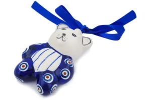 Polish Pottery 3" Teddy Bear Ornament Peacock