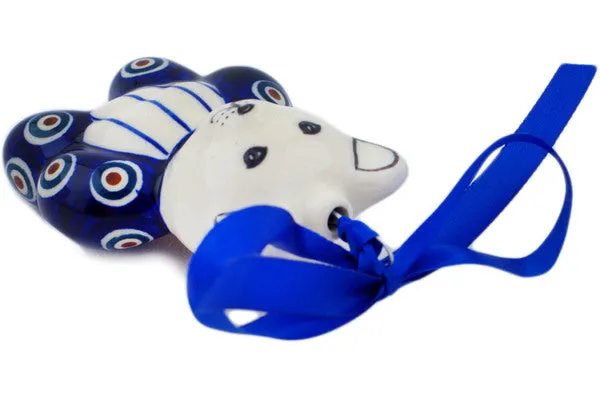 Polish Pottery 3" Teddy Bear Ornament Peacock