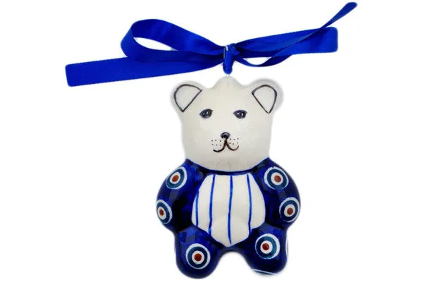 Polish Pottery 3" Teddy Bear Ornament Peacock