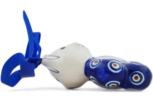 Polish Pottery 3" Teddy Bear Ornament Peacock