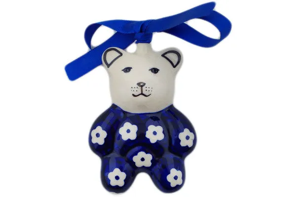 Polish Pottery 3" Teddy Bear Ornament Simple Daisy
