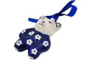Polish Pottery 3" Teddy Bear Ornament Simple Daisy