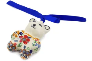 Polish Pottery 3" Teddy Bear Ornament Summer Bouquet UNIKAT