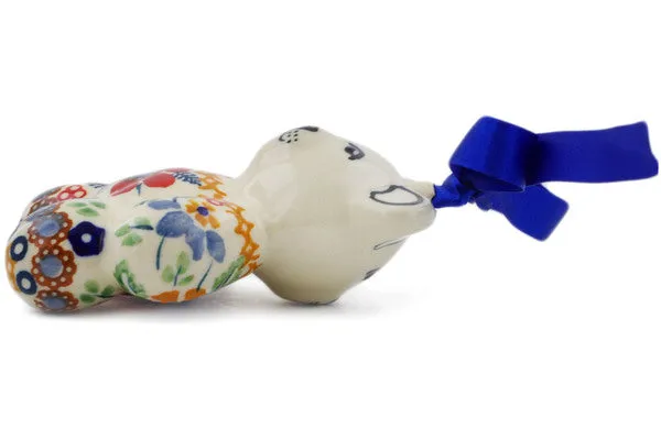 Polish Pottery 3" Teddy Bear Ornament Summer Bouquet UNIKAT