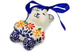 Polish Pottery 3" Teddy Bear Ornament Wave Of Flowers