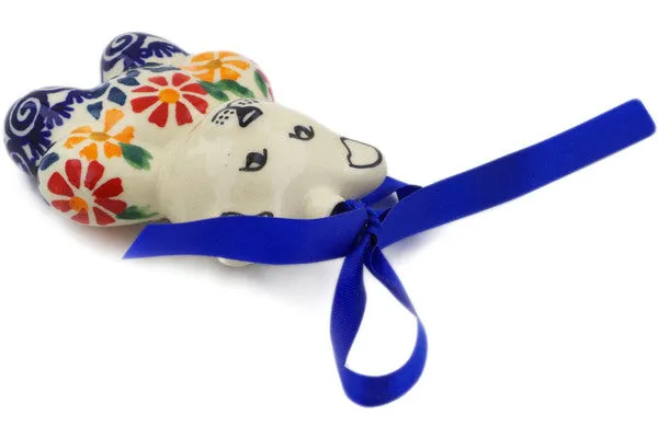 Polish Pottery 3" Teddy Bear Ornament Wave Of Flowers